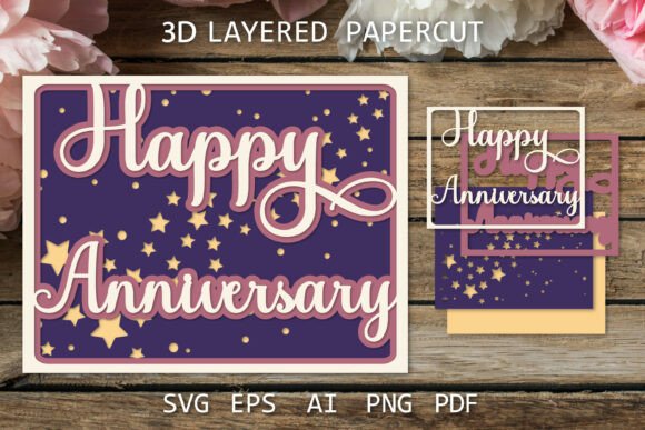 Beautiful Happy Anniversary Card Layered Paper Cut Design