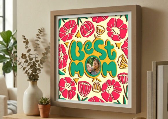 Best Mom Floral Photo Frame Shadow Box
