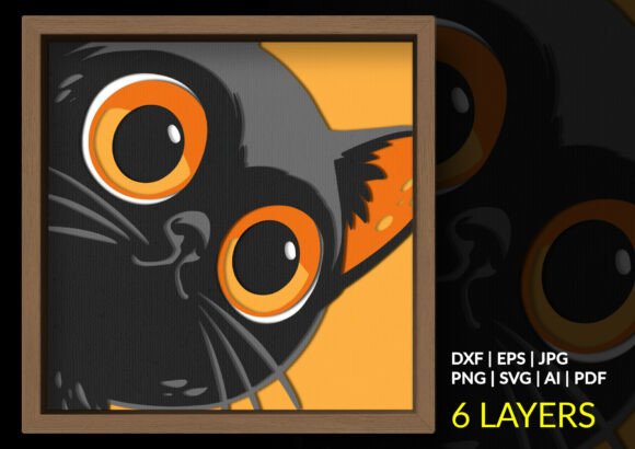 Black Cat Peeking: A Playful Shadow Box for Cat Lovers