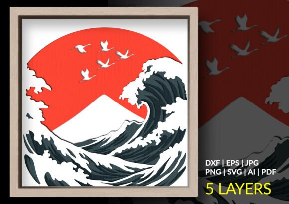 Bring the Power and Elegance of Japanese Art into Your Home with The Great Wave Cranes Shadow Box