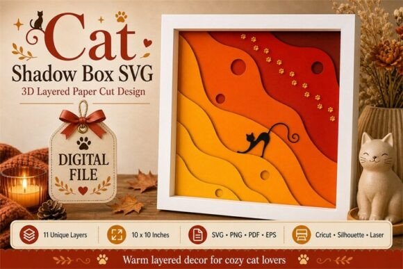 Cat Shadow Box SVG Layered Paper Art: Creative Uses for Cat Lovers and Craft Enthusiasts