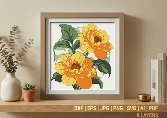 Elegant Yellow Peony Floral Shadow Box: A Fusion of Artistry and Craftsmanship