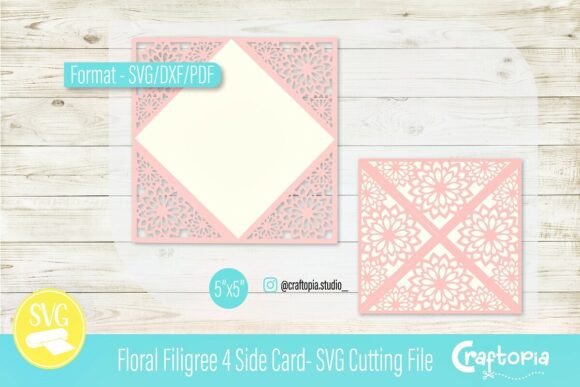 Floral Filigree 4 Side Card: Elegant Craft Design