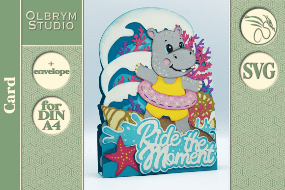 Hippo Summer Vacation Greeting Card SVG