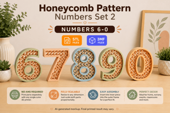 Honeycomb Pattern Numbers Set 2: Stylish, Layered 3D Designs for Versatile Decor Projects