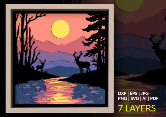 Lake Deer Sunset Shadow Box: A Tranquil Masterpiece for Nature-Inspired Crafters