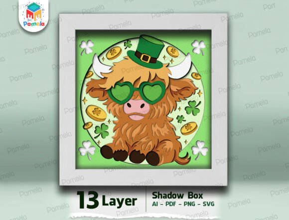 St Patrick Highland Cow Shadow Box SVG: A Festive 3D Craft for St. Patrick’s Day