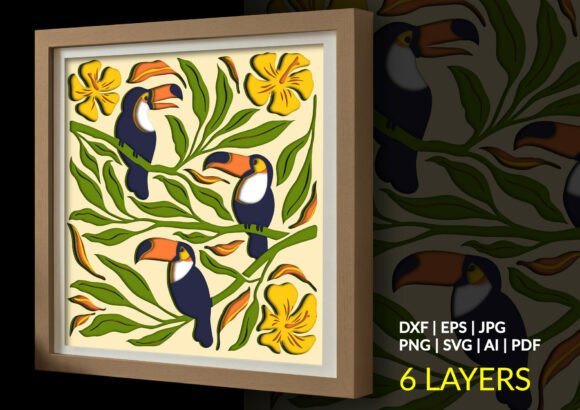 Tropical Toucan and Hibiscus Shadow Box